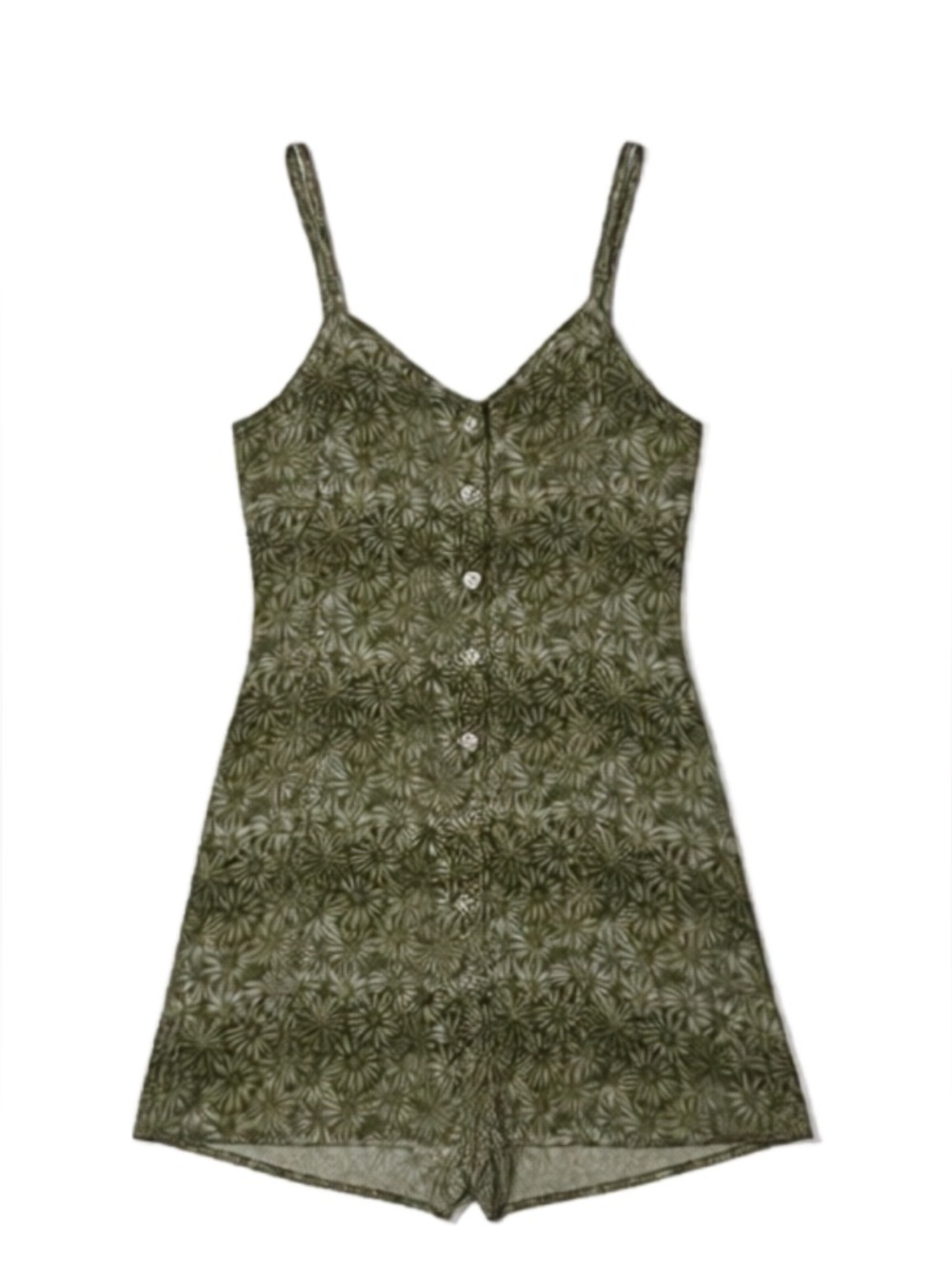 Green Floral-Print Button Front Romper